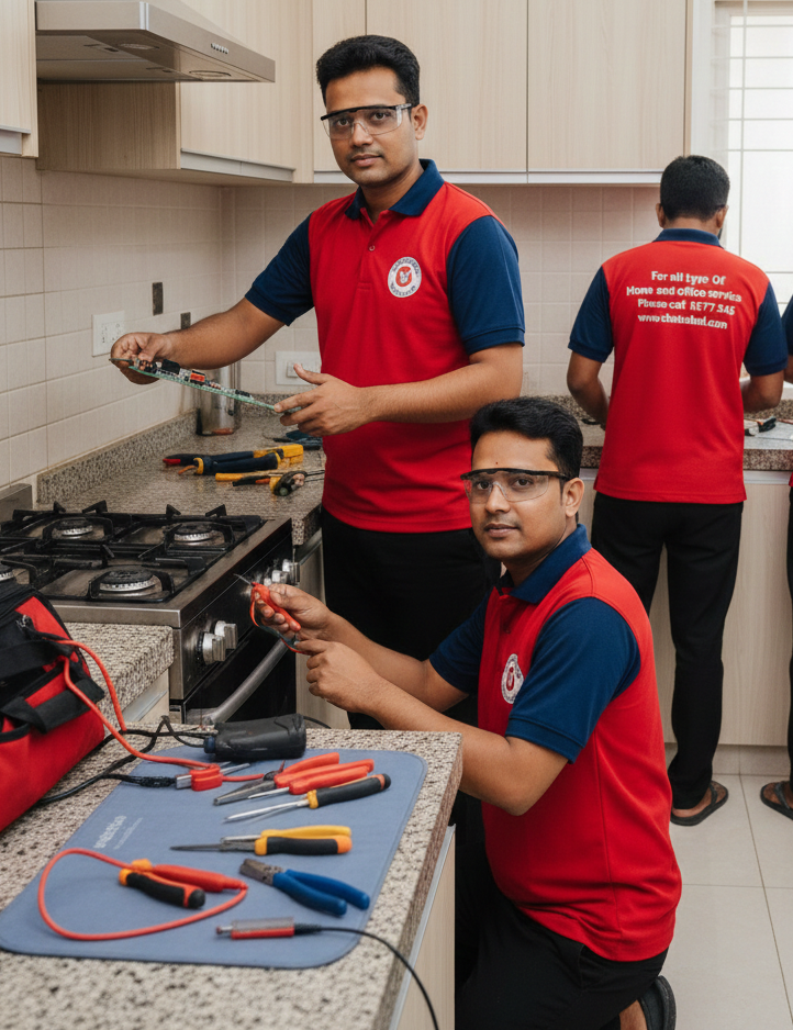 Kitchen Appliances: Fridge, Microwave, Kitchen Hood, and Gas/Electric Stove repairs.